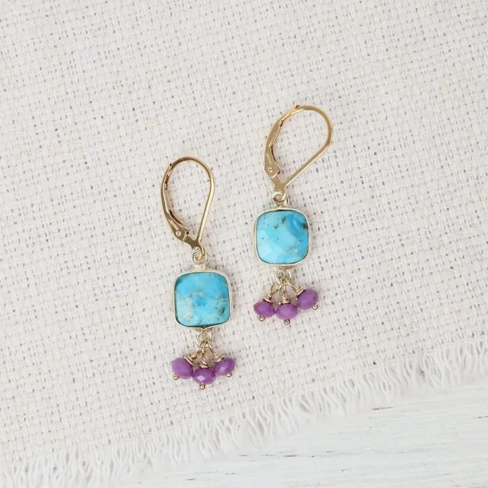 Square Turquoise Phosphosiderite Earrings