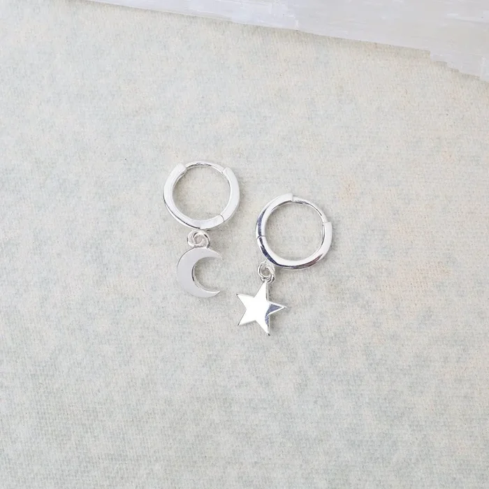 Star and Moon Huggie Hoops