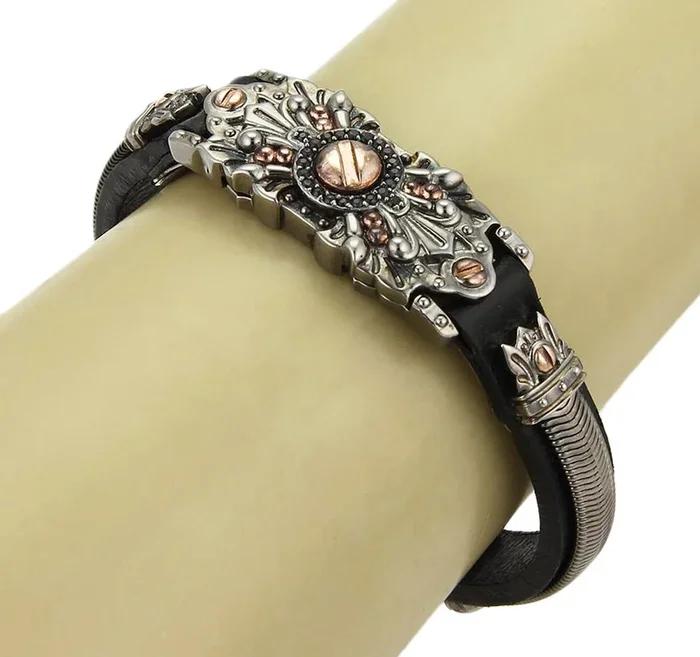 Stephen Webster Sterling Black Rhodium Rose Gold Leather Bracelet