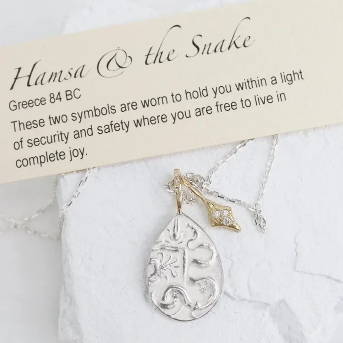 Sterling Silver & 14k Gold Hamsa & the Snake Necklace