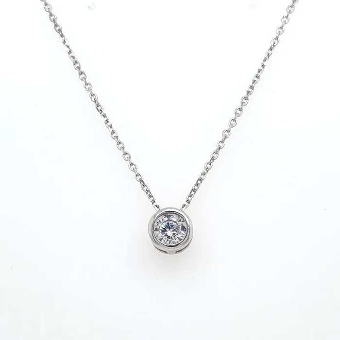 STERLING SILVER AND CZ BEZEL SET SOLITAIRE PENDANT