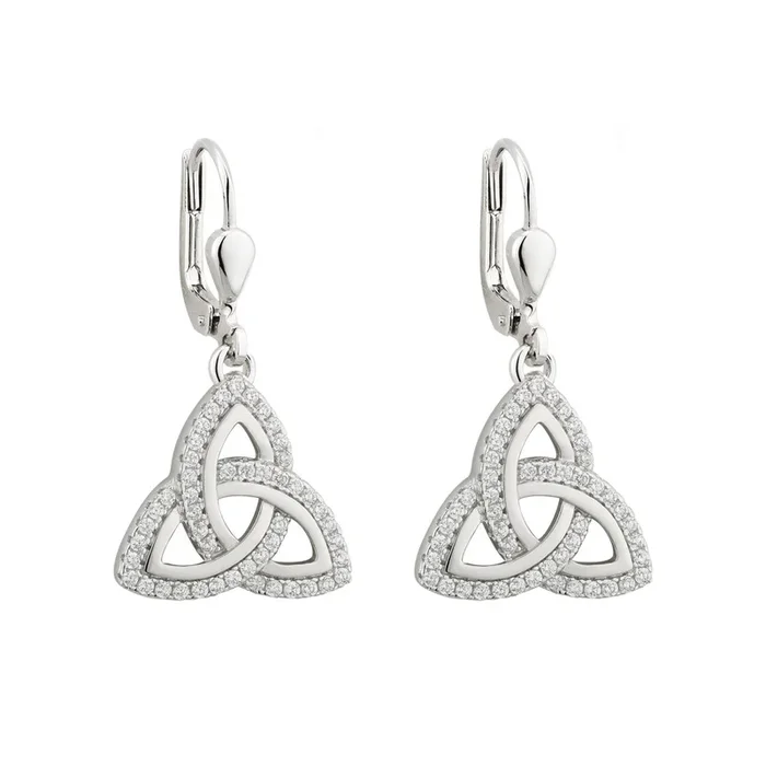 Sterling Silver Cz Trinity Knot Drop Earrings