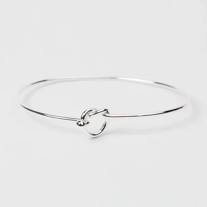 Sterling Silver Dainty Knot Latch with Ball Catch Bangle Bracelet