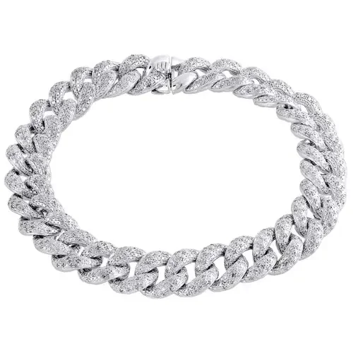 Sterling Silver Diamond 3D Puff Miami Cuban Link 12mm Bracelet 8.50″ 3 CT.