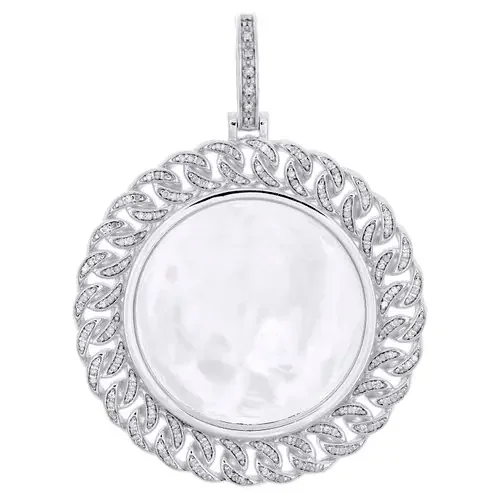 Sterling Silver Diamond Miami Cuban Memory Frame Picture 2.1″ Pendant 1/2 CT