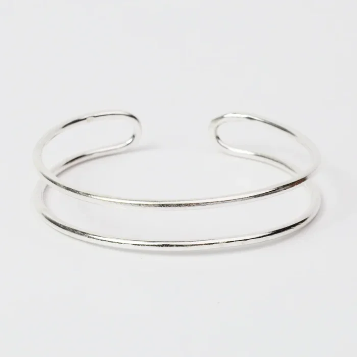 Sterling Silver Double Round Band Cuff Bracelet