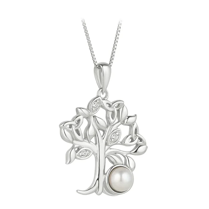 Sterling Silver Freshwater Pearl Tree Of Life Necklace