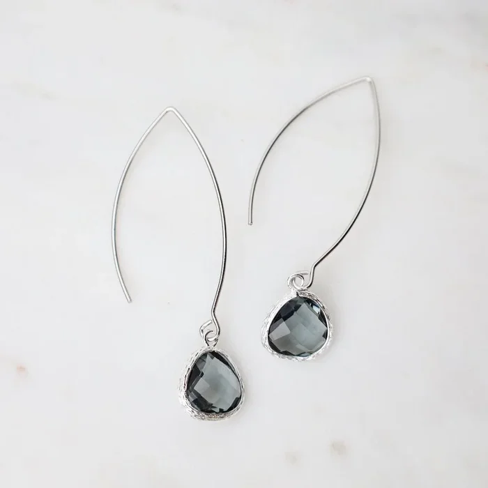 Sterling Silver Gem Dangle Earrings – Smokey Gray