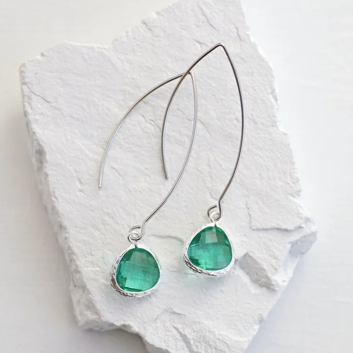 Sterling Silver Long Crystal Drops – Erinite