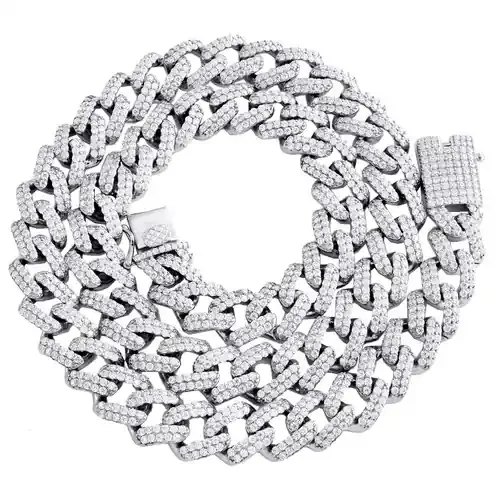 Sterling Silver Moissanite 11mm Miami Cuban Link 20″ Prong Set Necklace 17.10 CT
