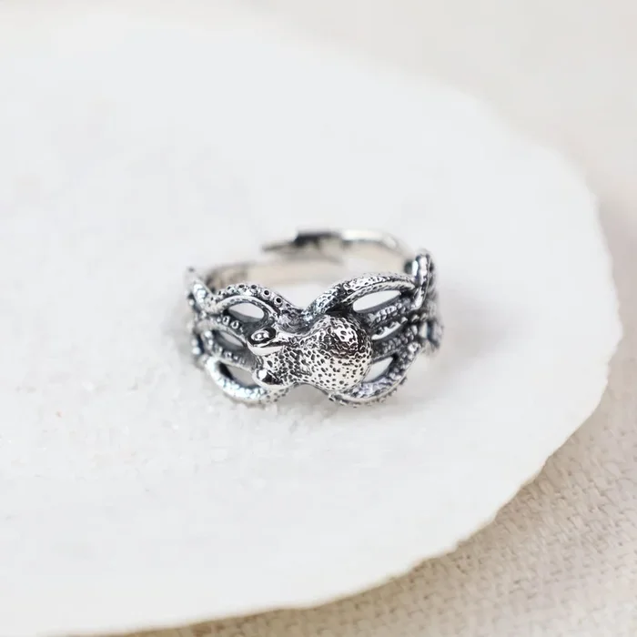 Sterling Silver Octopus Adjustable Ring