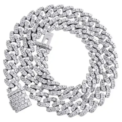 Sterling Silver Real Diamond 13mm Miami Cuban Link 22″ Chain Necklace 3.65 CT.