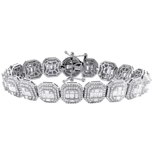 Sterling Silver Round & Baguette Moissanite 12mm Statement 8.5″ Bracelet 5.45 CT