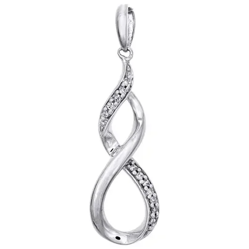 Sterling Silver Round Diamond Infinity Pendant 1.1″ Statement Pave Charm 1/20 CT