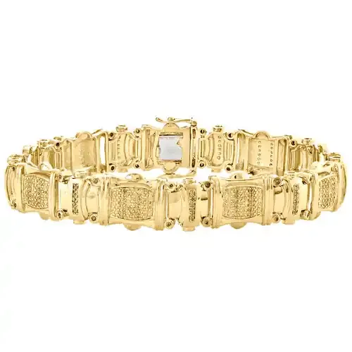 Sterling Silver Round Yellow Diamond 13mm Statement Link 8.50″ Bracelet 7/8 CT.