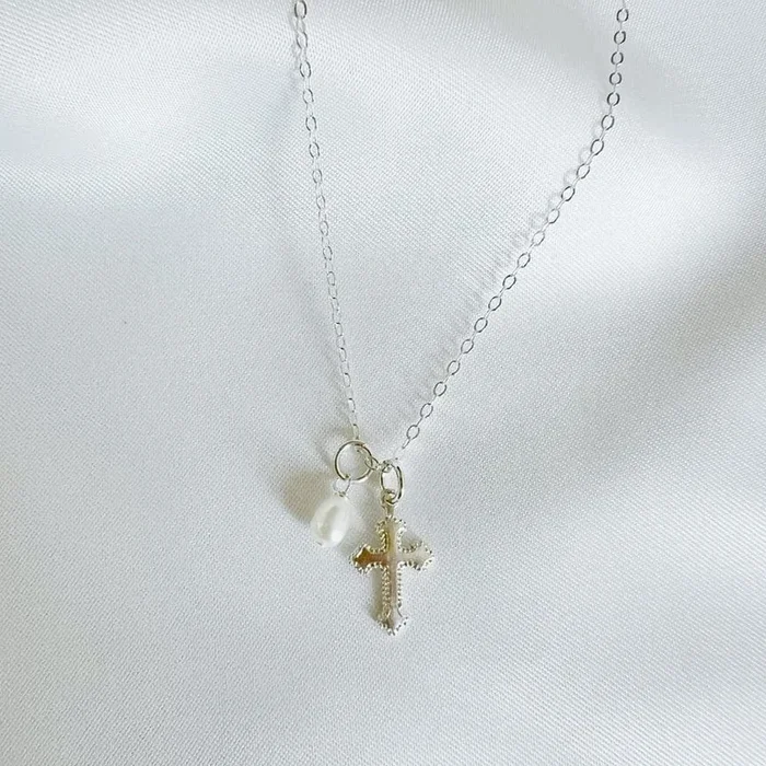 Sterling Silver Truly Bless Charm Cross Necklace