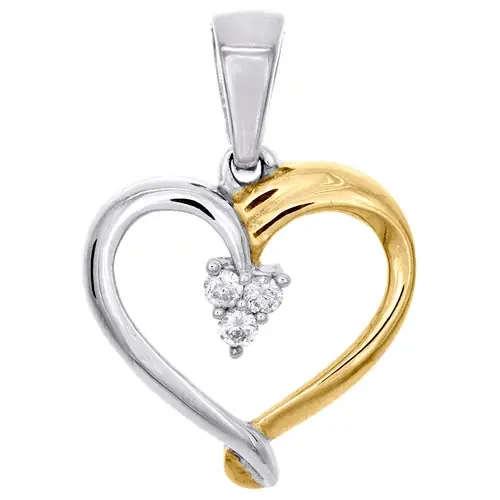 Sterling Silver Two Tone Round Diamond Heart Cluster Pendant 0.80″ Charm 1/20 CT