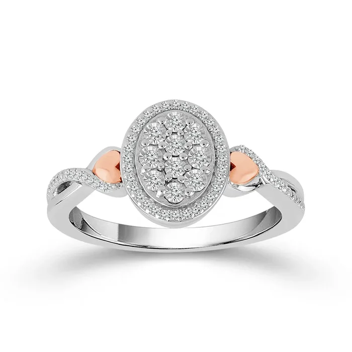 Sweetheart Oval Cluster Round Diamond Promise Ring