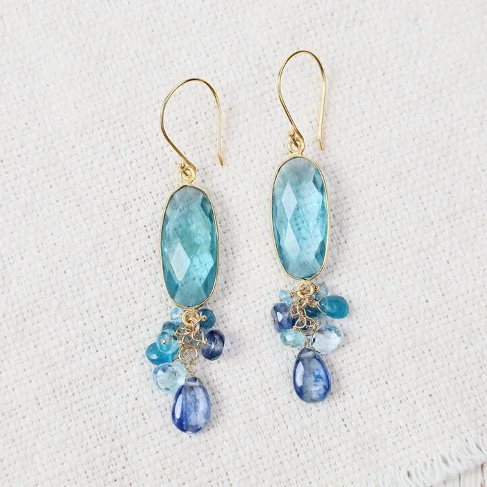 Swiss Blue Quartz Oval with Cluster Earrings