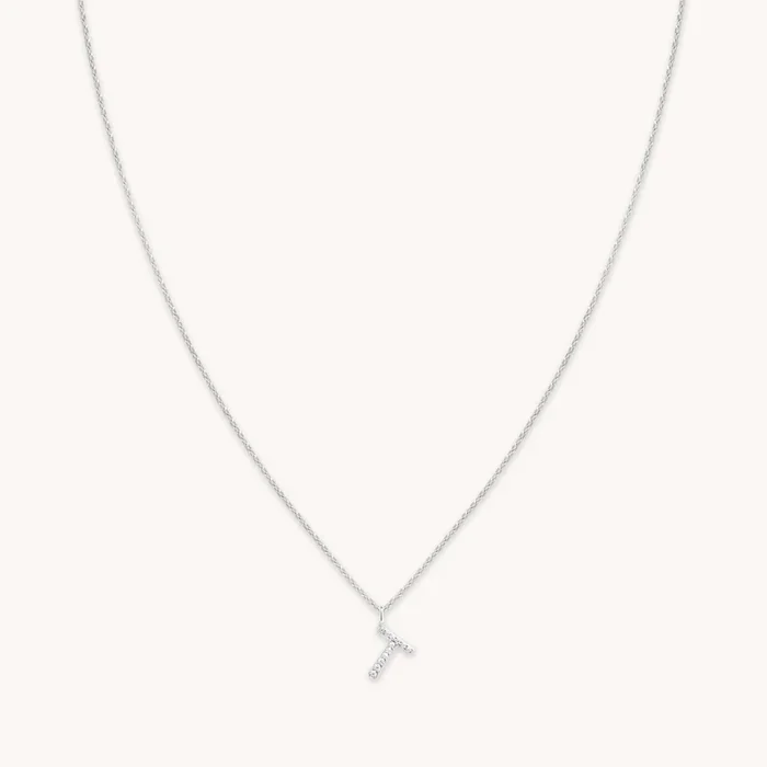 T Initial Pavé Pendant Necklace in Silver