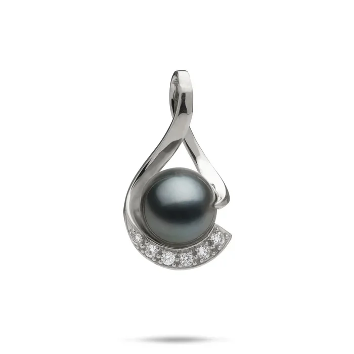 Tahitian Black Pearl Infinity Pendant in White Gold with Diamonds – 11-12mm