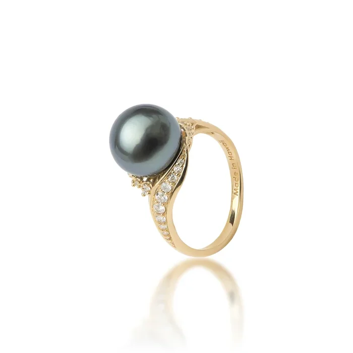 Tahitianブラックパールリングダイヤモンド – 10-11mm