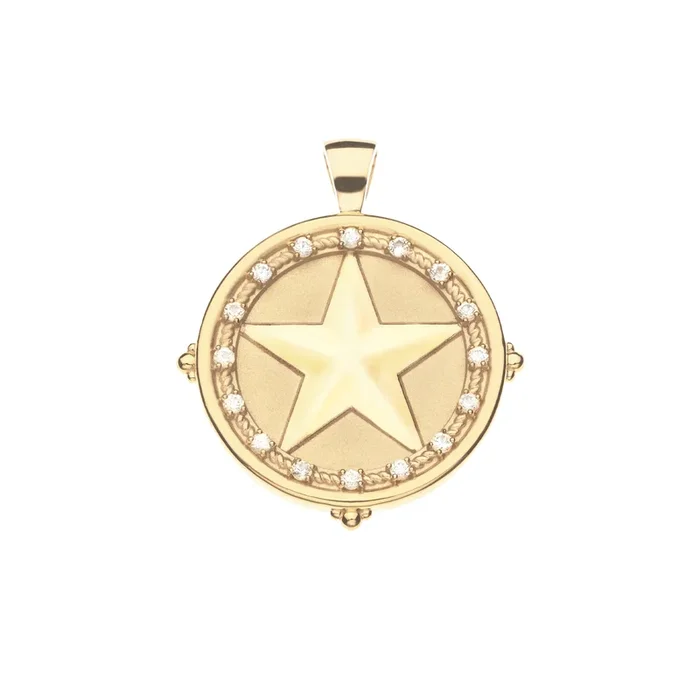 TEXAS JW Original Pendant Coin in 14k Solid Gold with Stones