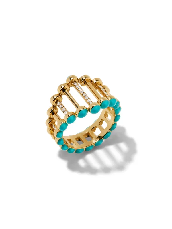 The Little Twiggy Diamond & Turquoise Enamel Yellow Gold Ring