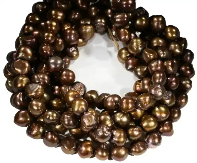 Three 9 mm Chocolate baroque Natural Pearl strands GOGO 809