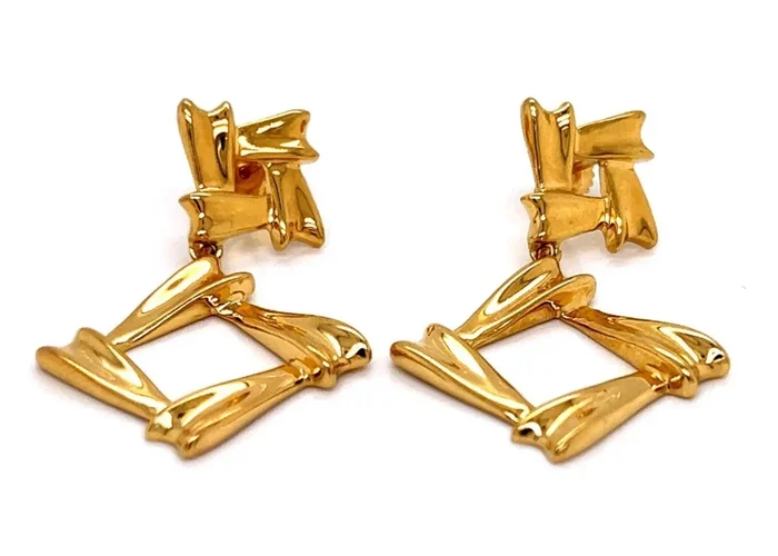 Tiffany & Co. Fancy Open Square 18k Yellow Gold Dangle Earrings