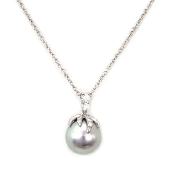 Tiffany & Co. Fireworks Diamond Pale Gray Pearl Platinum Pendant Necklace