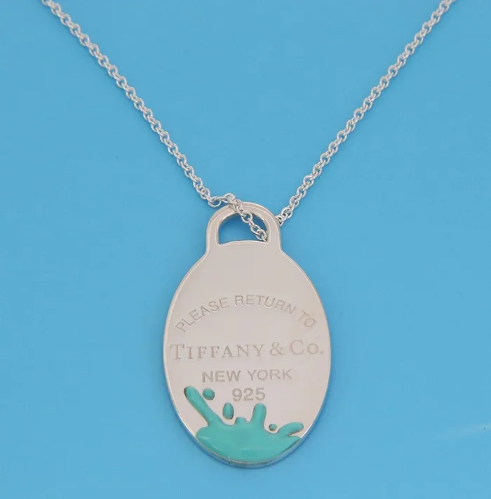 Tiffany & Co. Return to Splash Enamel Sterling Oval Pendant Bead Chain 30″