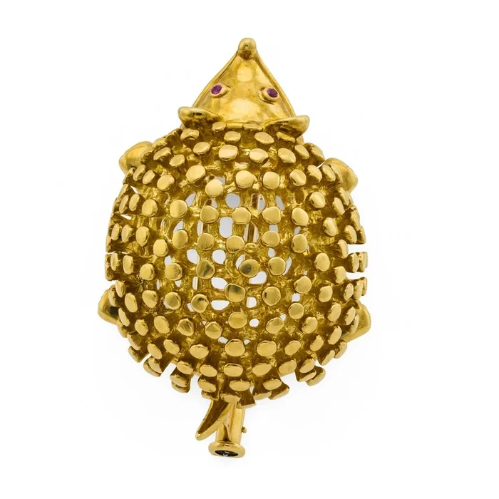 Tiffany & Co. Schlumberger ruby 18k yellow gold hedgehog brooch