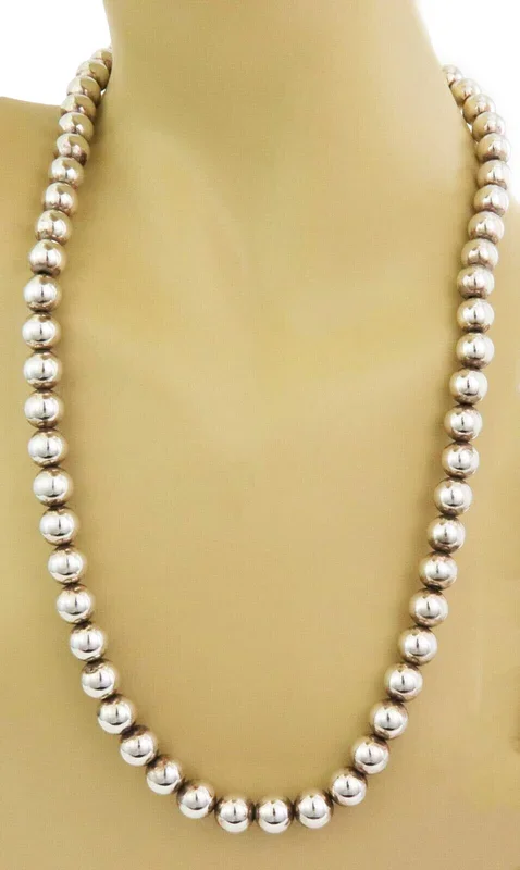 Tiffany & Co. Sterling Silver 10mm Beaded Necklace 24.5″ Long