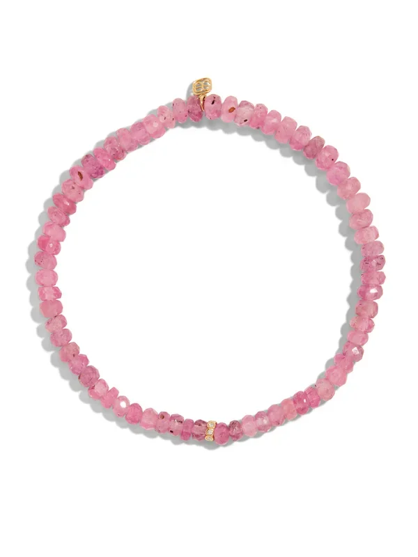 Tiny Diamond Rondelle on Pink Sapphire Beaded Bracelet