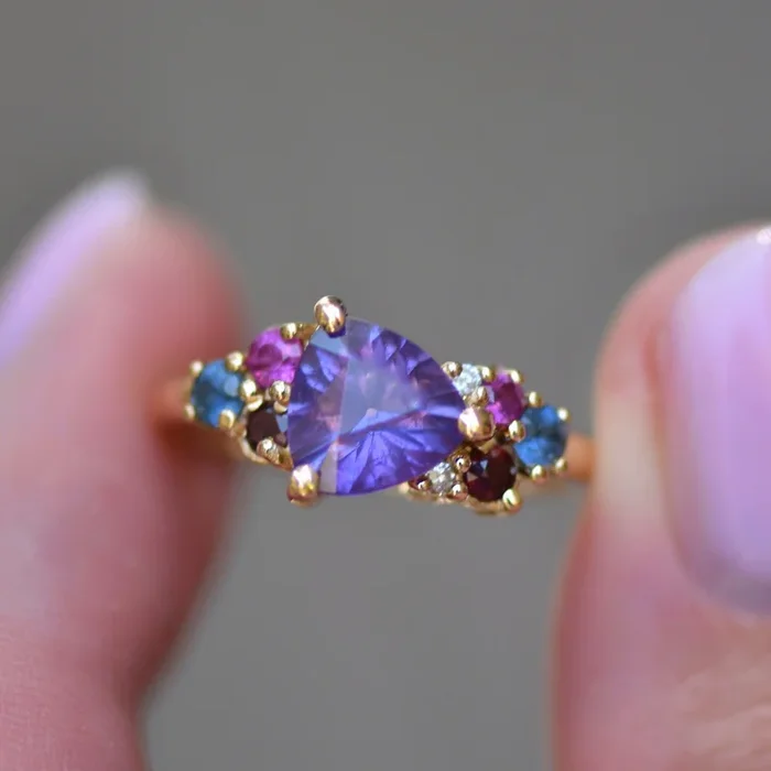 Trillion Purple Sapphire Cluster Ring