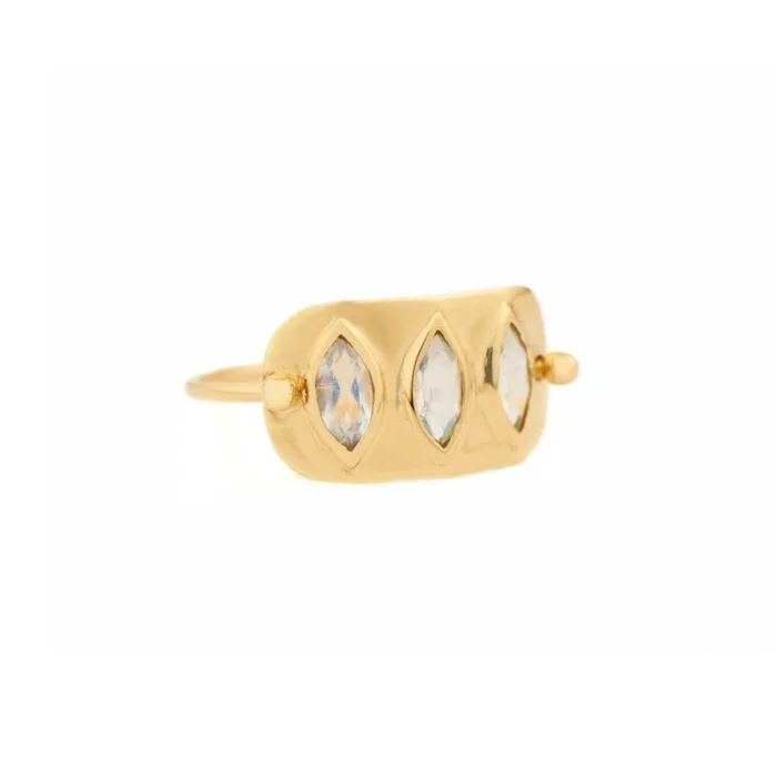 Triple Marquise Moonstone Solid Gold Plate Ring