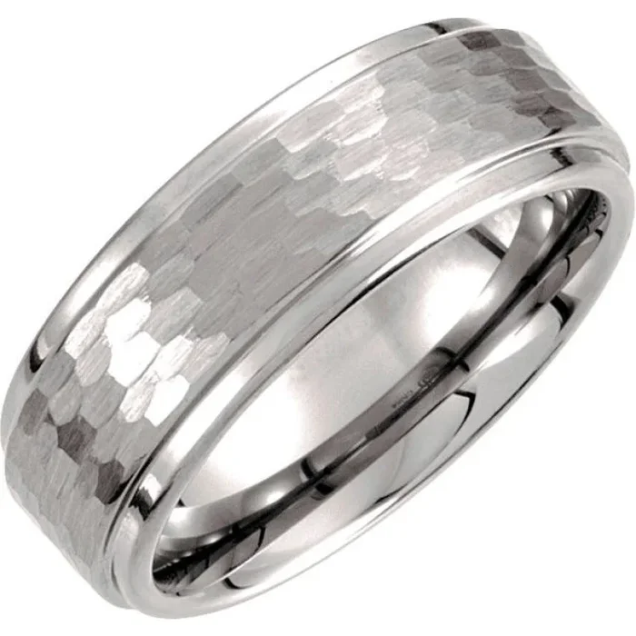 Tungsten 8 mm Stepped-Edge Comfort-Fit Flat Band Size 10.5
