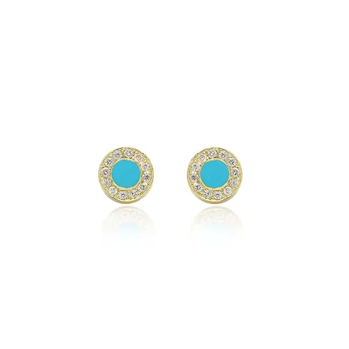 Turquoise Inlay Circle Studs with Diamonds
