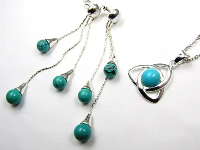 TURQUOISE SILVER PENDANT AND EARRINGS SET AAT 1412