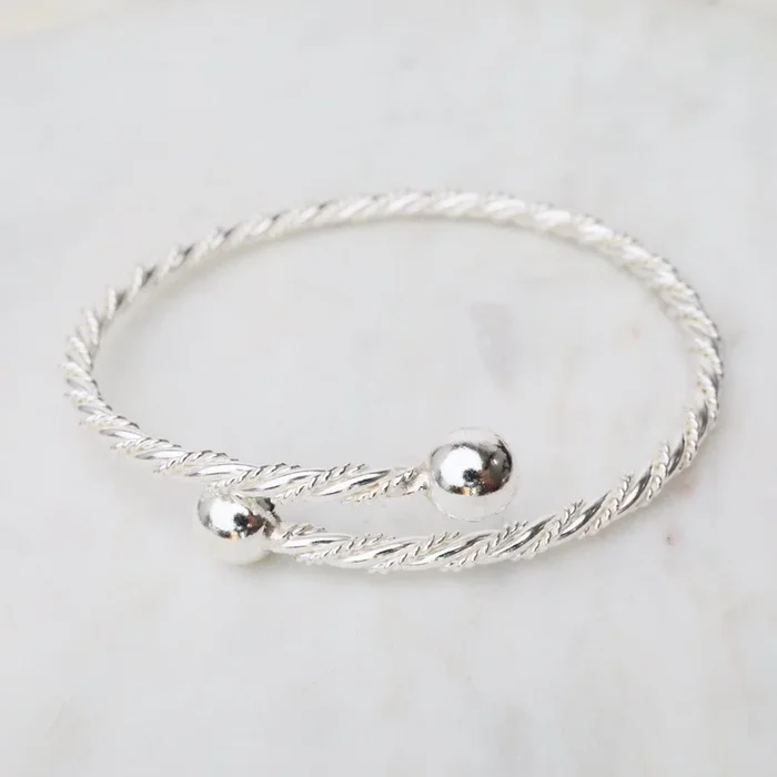 Twisted Dots & Tube with Ball Ends Sterling Silver Cuff