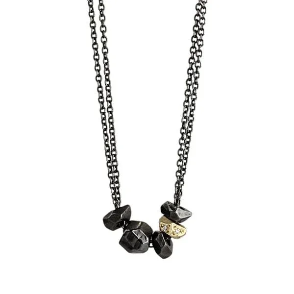 Two Tone Double Chain Glacier with Pave Necklace