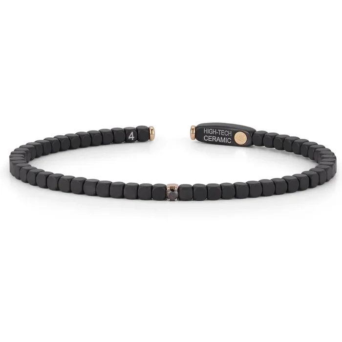 Uomo – Dado Matte Black Ceramic Bangle With One Black Diamond in 18K White Gold