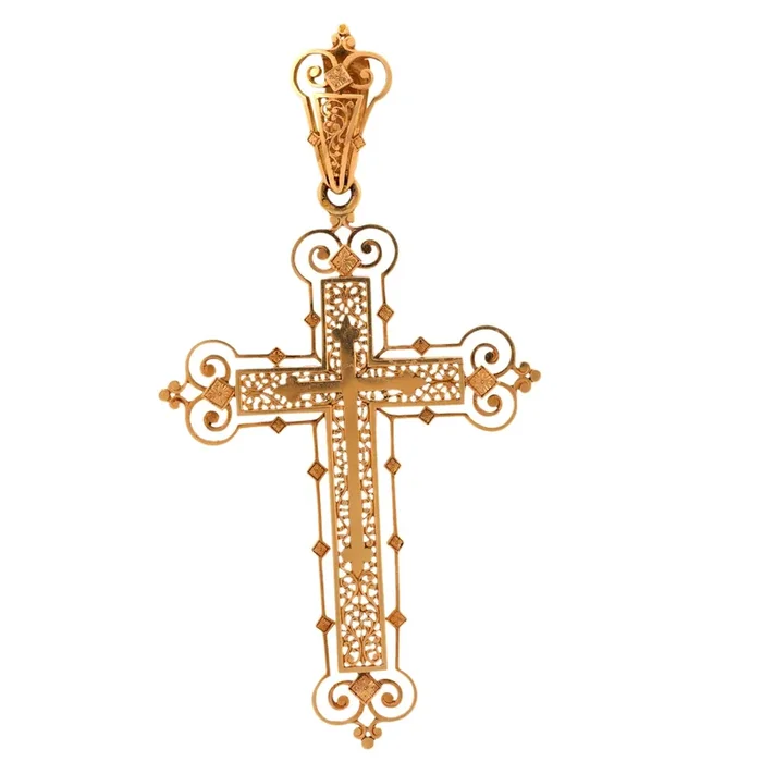 Victorian French 18k yellow gold cross pendant