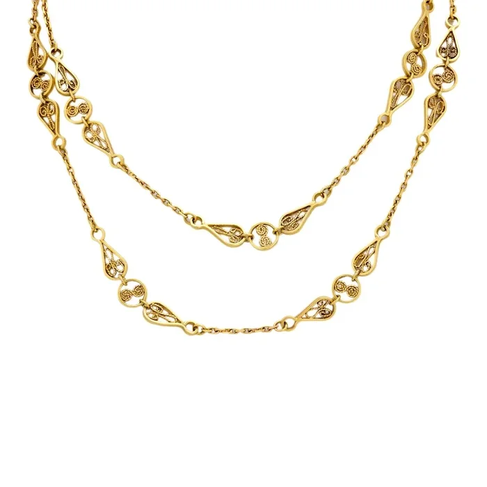 Victorian French 18k yellow gold fancy link necklace