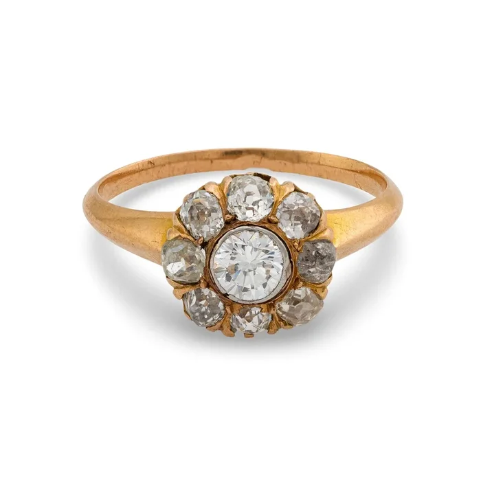 Victorian French diamond 18k rose gold cluster ring