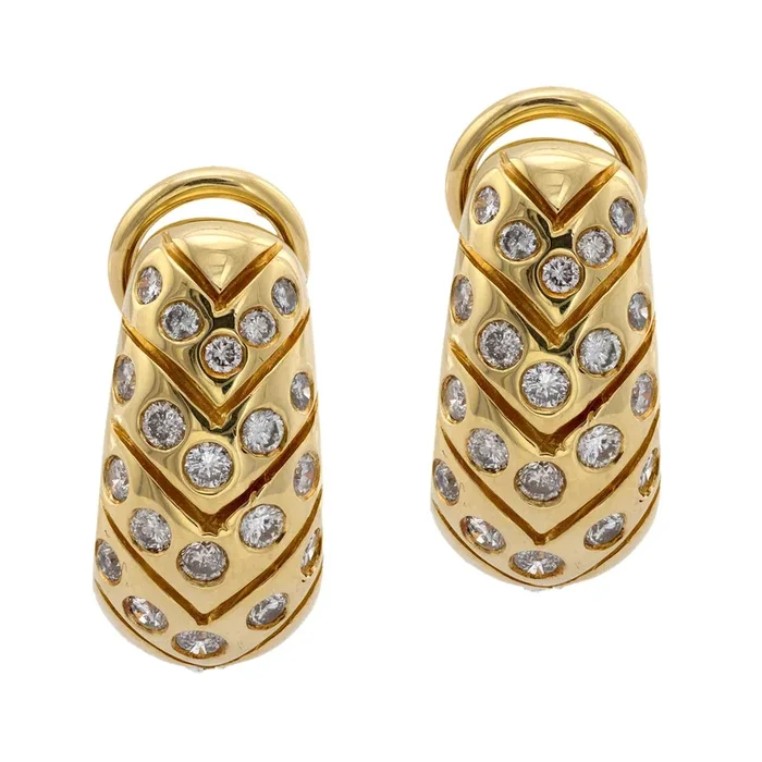 Vintage 1.20 carat diamond 18k yellow gold hoop earings