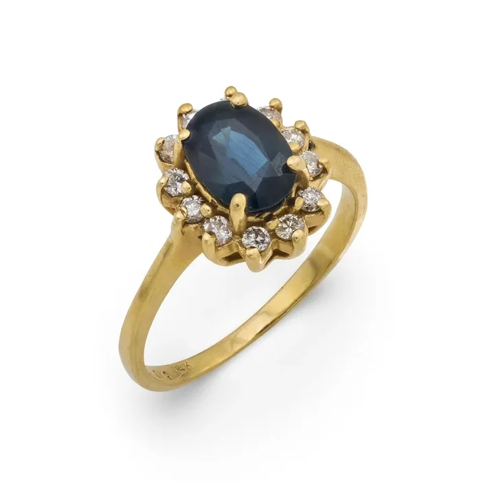 Vintage 1.50 carat sapphire diamond 14k yellow gold cluster ring