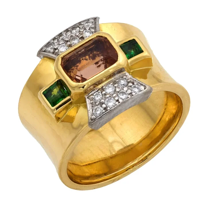 Vintage 1 carat topaz tourmaline diamond 18k yellow gold cocktail ring
