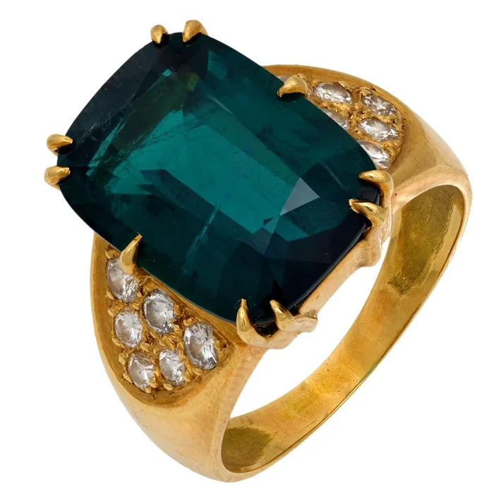 Vintage 10.40 carat tourmaline diamond 18k yellow gold cocktail ring